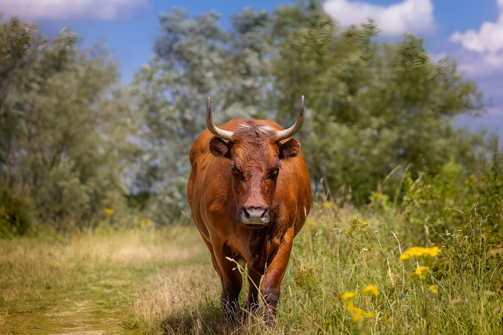 Rotbraune Kuh auf dem Feld