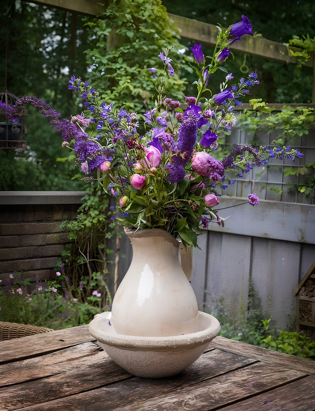 Bunte Blumen im Keramikgefäß