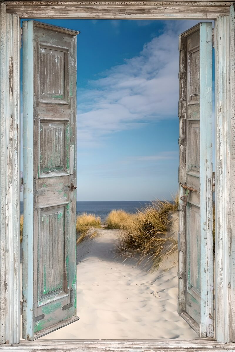 Offene Tür zum Sandstrand