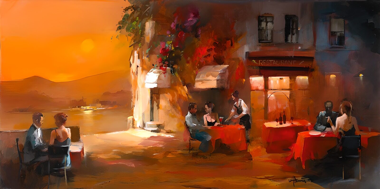 Romantisches Abendessen bei Sonnenuntergang
