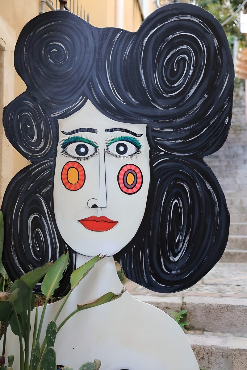 Farbenfrohe Frauenfigur in der Stadt