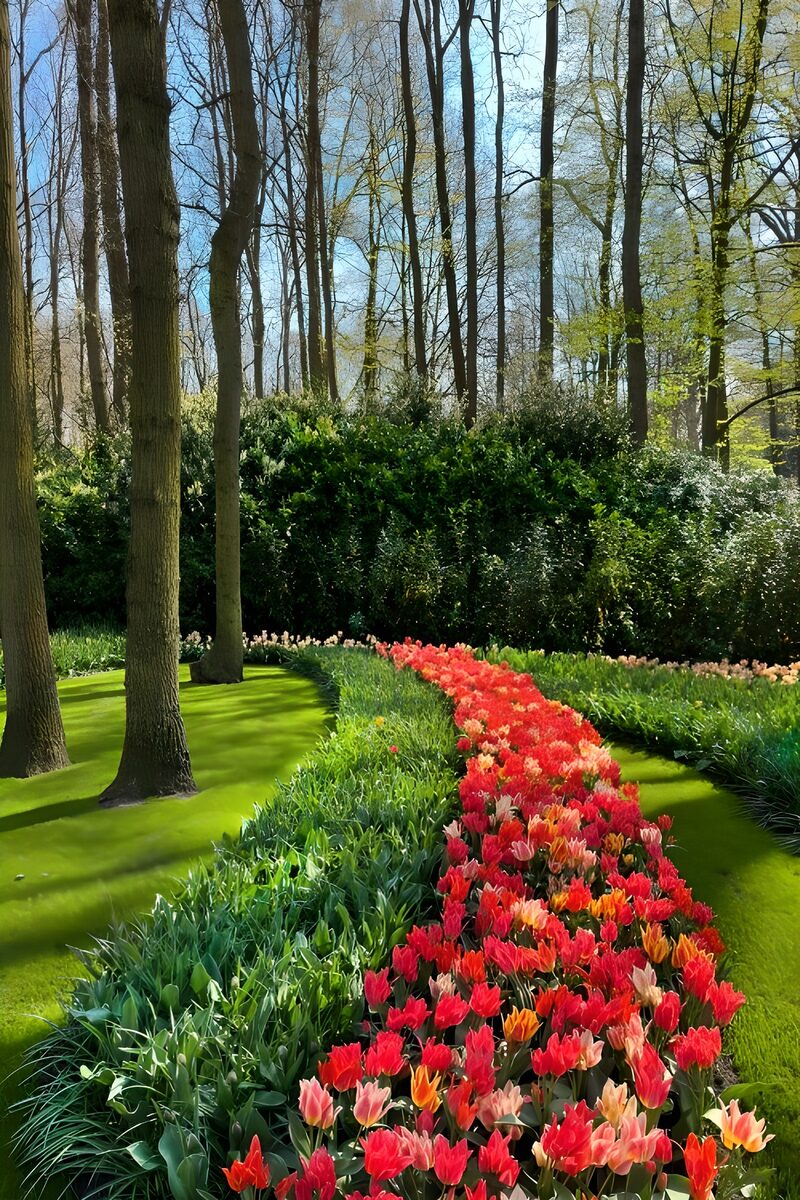 Blühende Tulpen im Frühlingswald