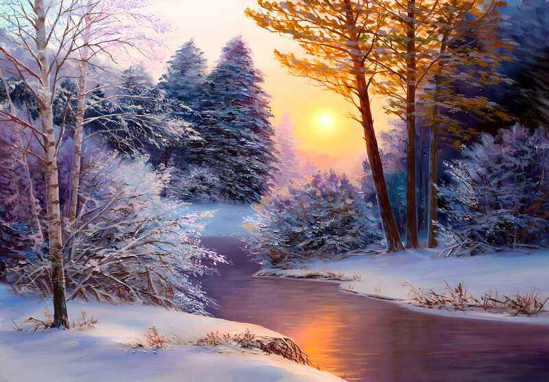 Winterlandschaft mit Sonnenuntergang