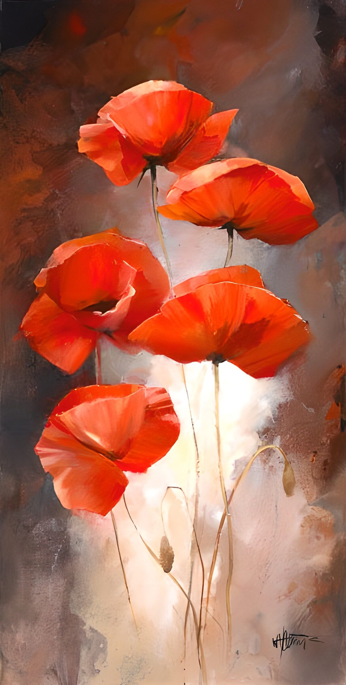 Rote Mohnblumen im Abendlicht