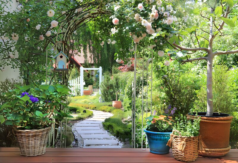 Wunderschöner Gartenweg mit Rosenbogen