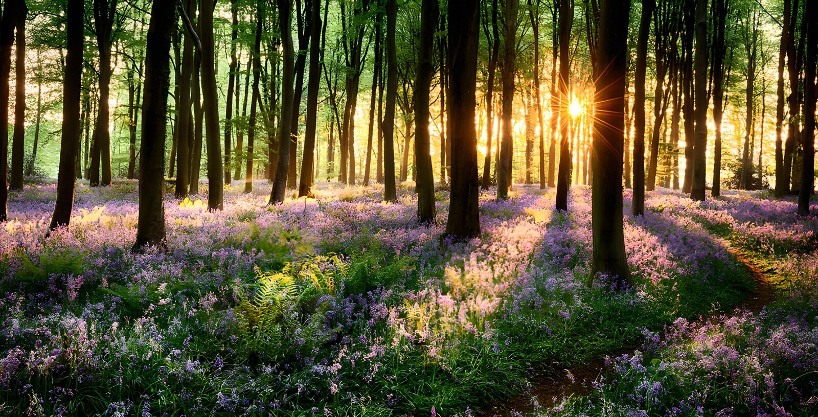 Sonnenaufgang im blühenden Wald