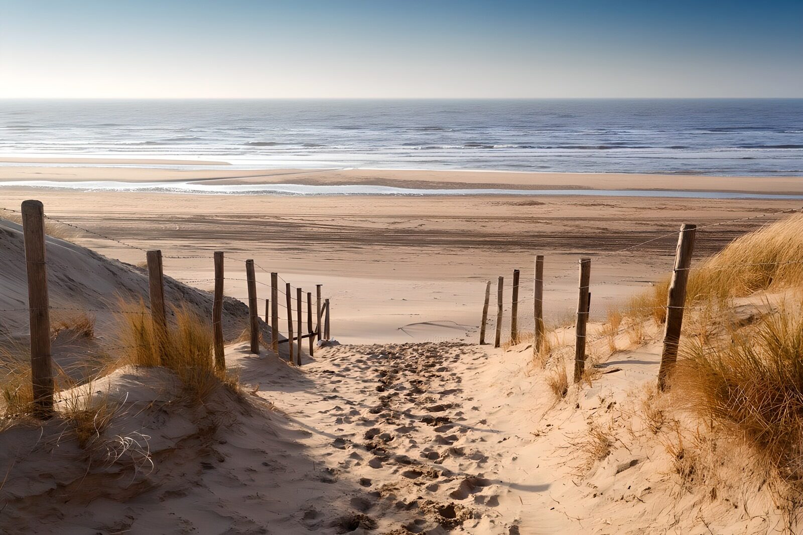 Sandweg zum Strand bei Sonnenaufgang