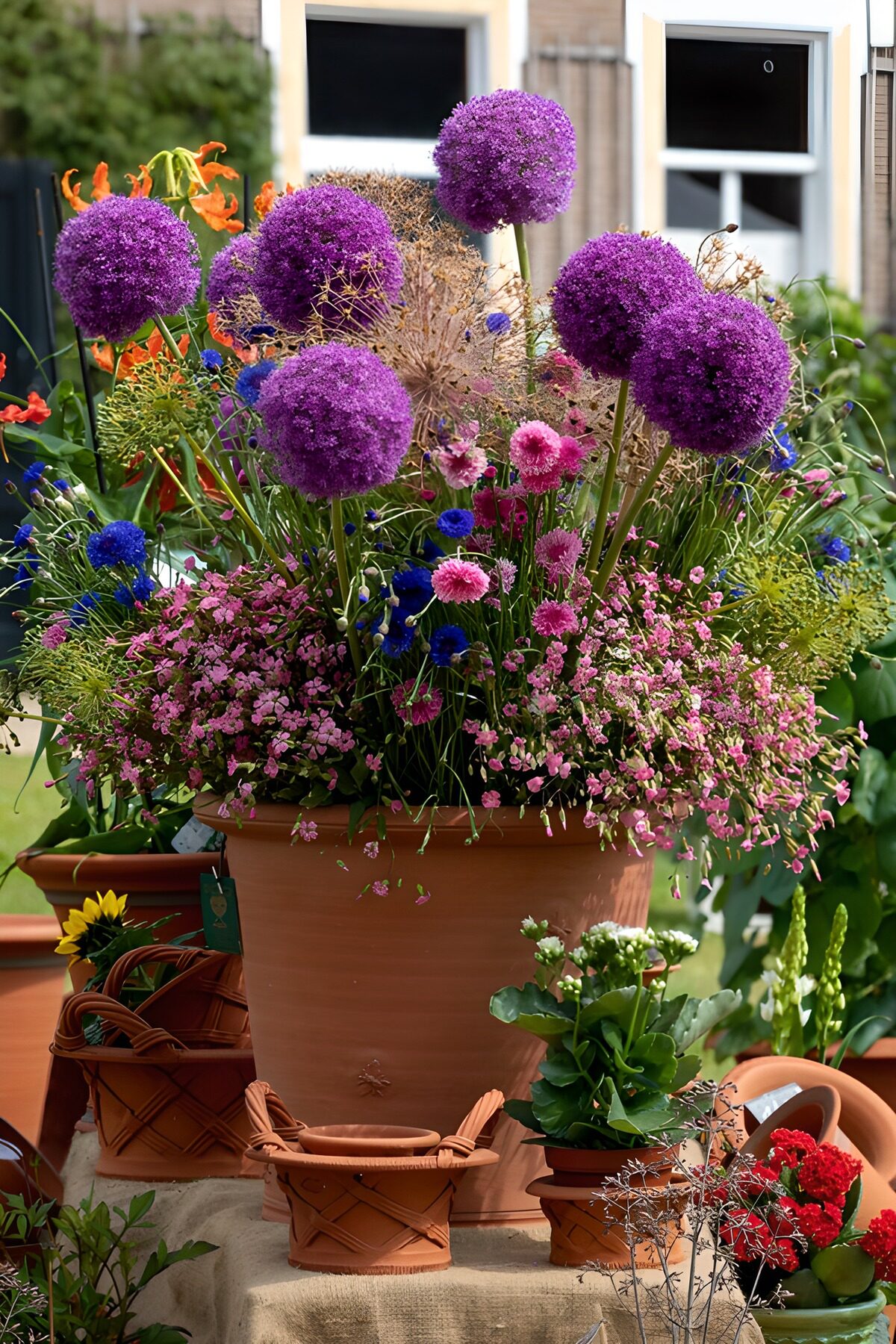 Bunte Blumenpracht in Tontöpfen