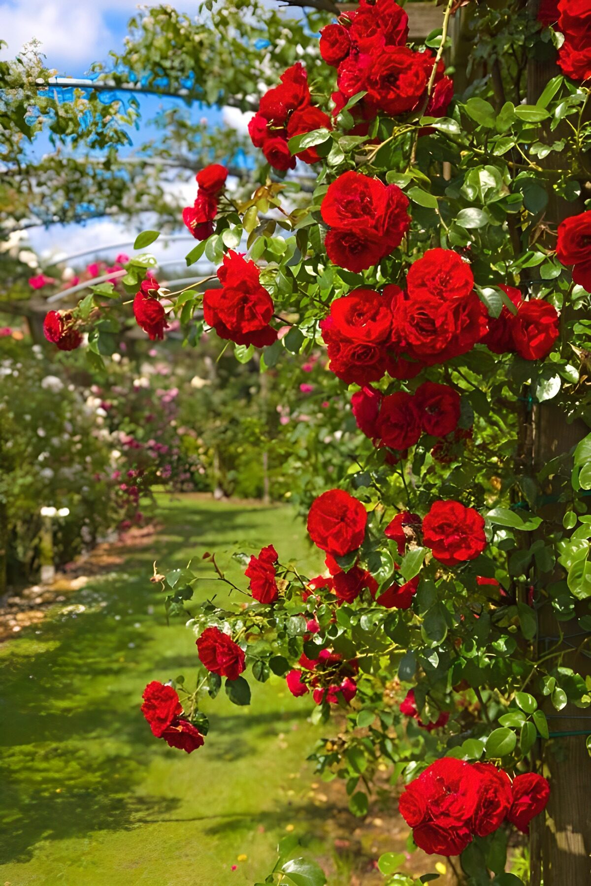 Rote Rosen blühen im Garten