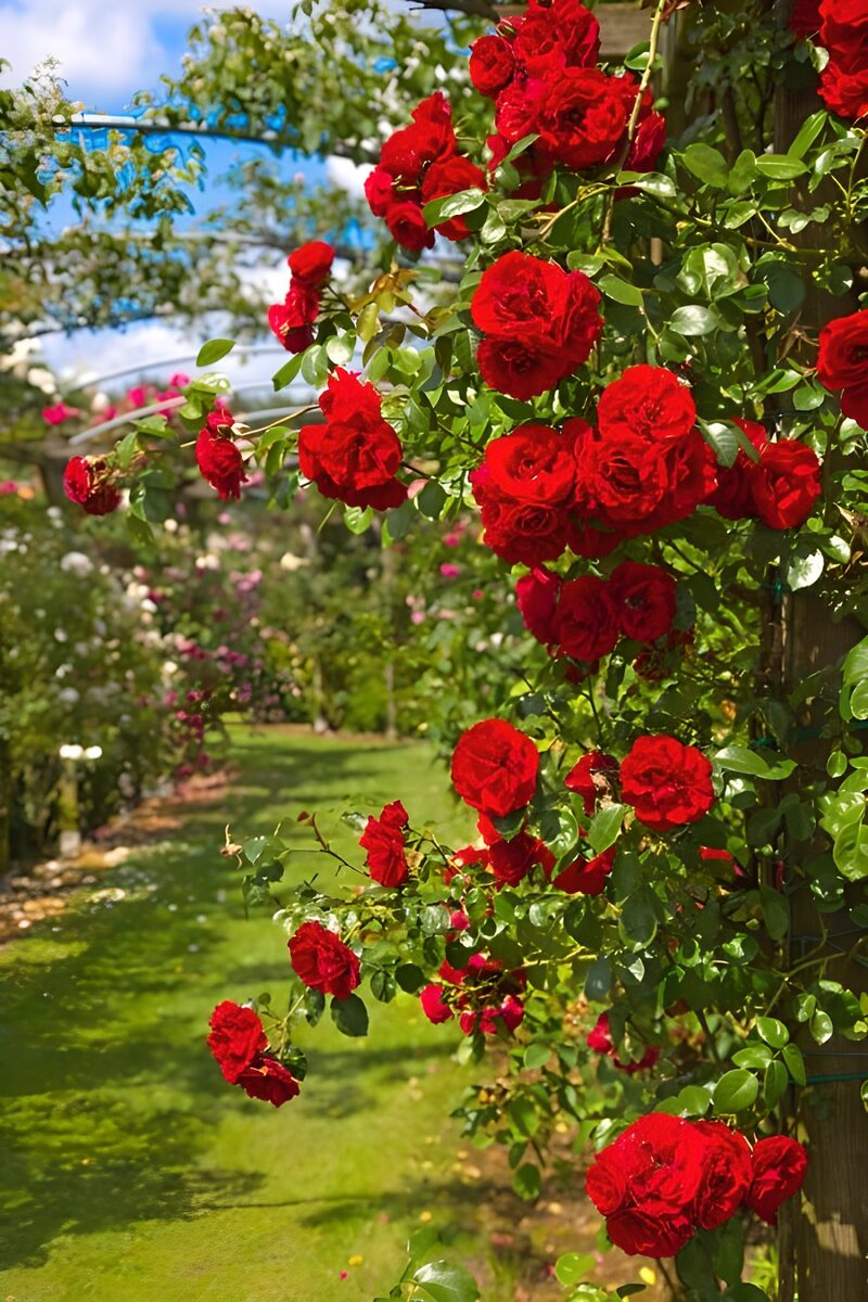 Rote Rosen blühen im Garten