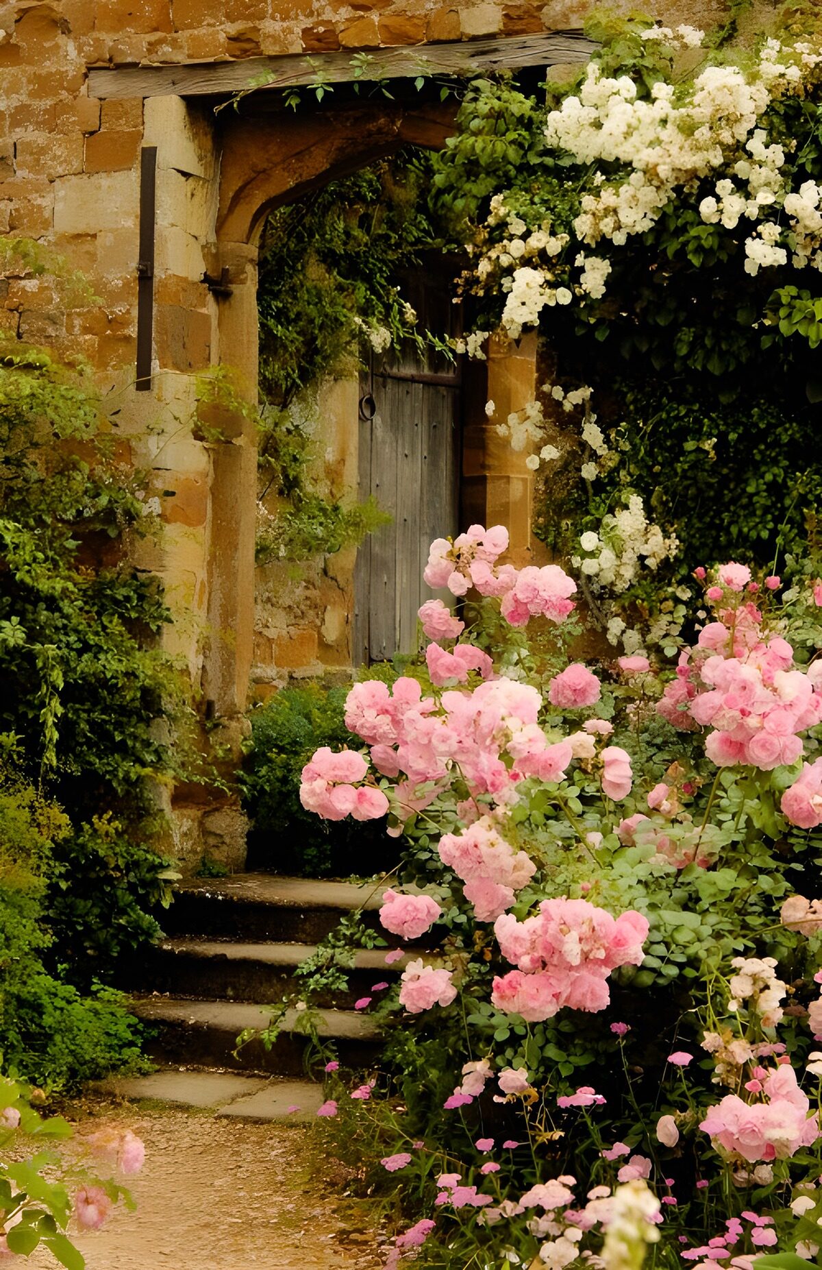 Verborgener Garten mit Rosenpforte
