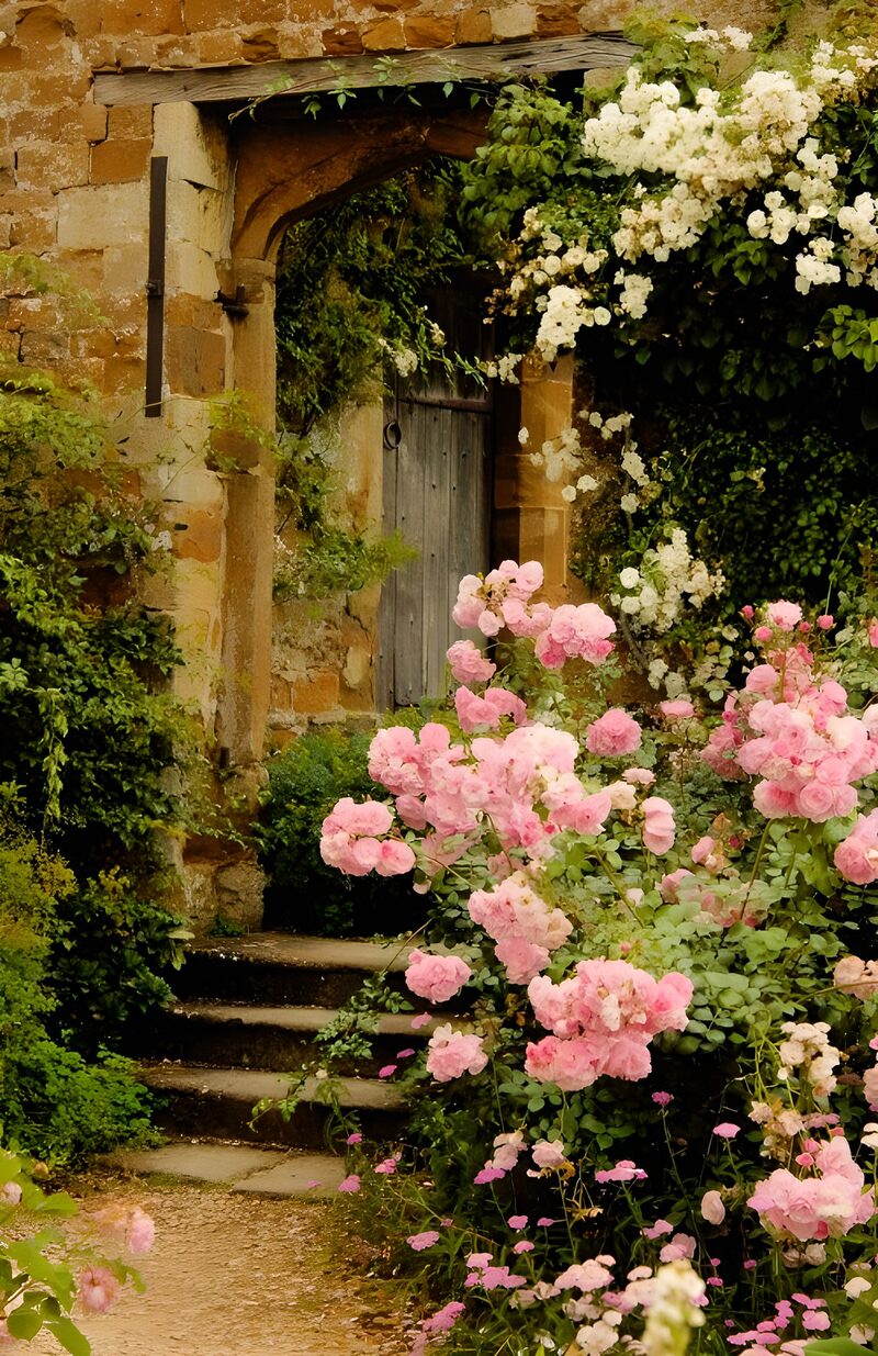 Verborgener Garten mit Rosenpforte