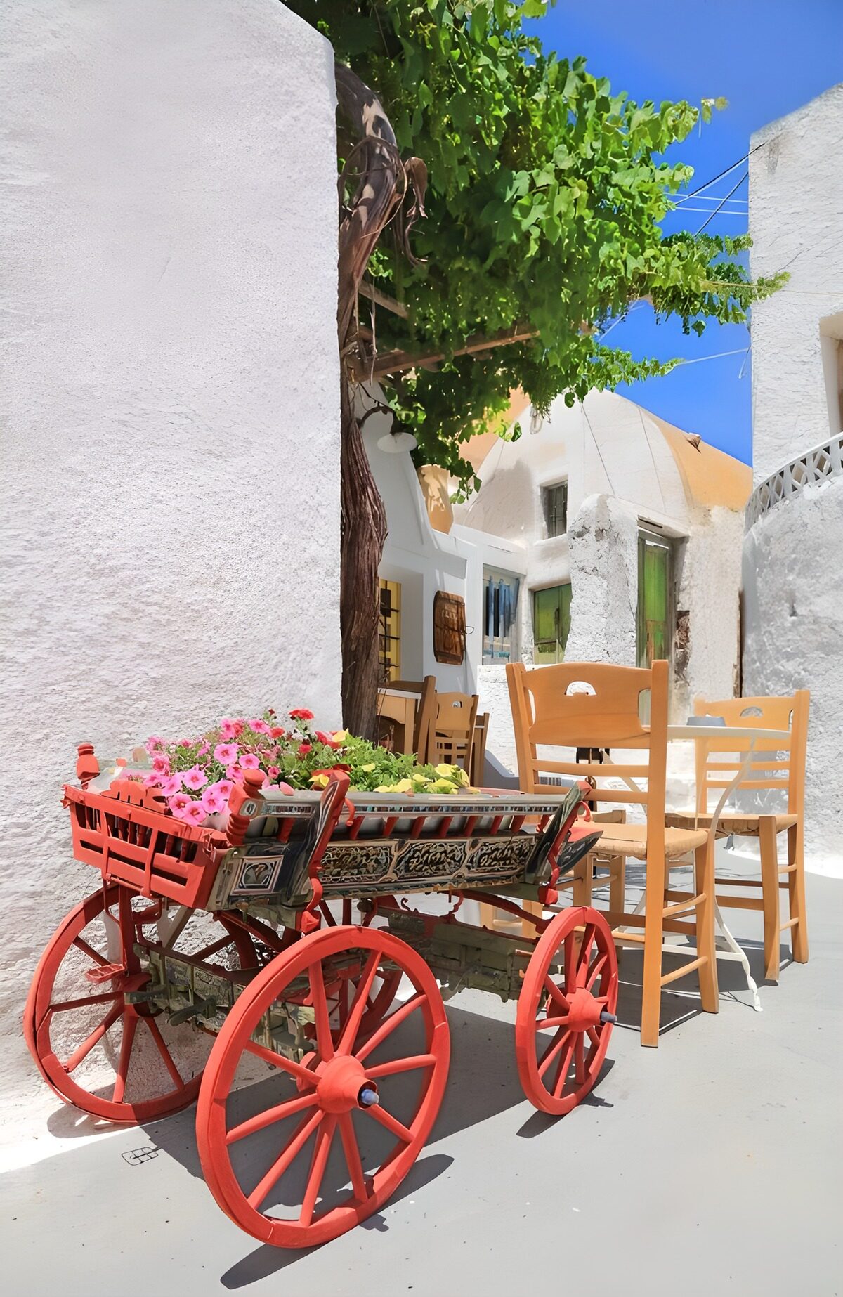 Blühender Wagen in malerischer Gasse