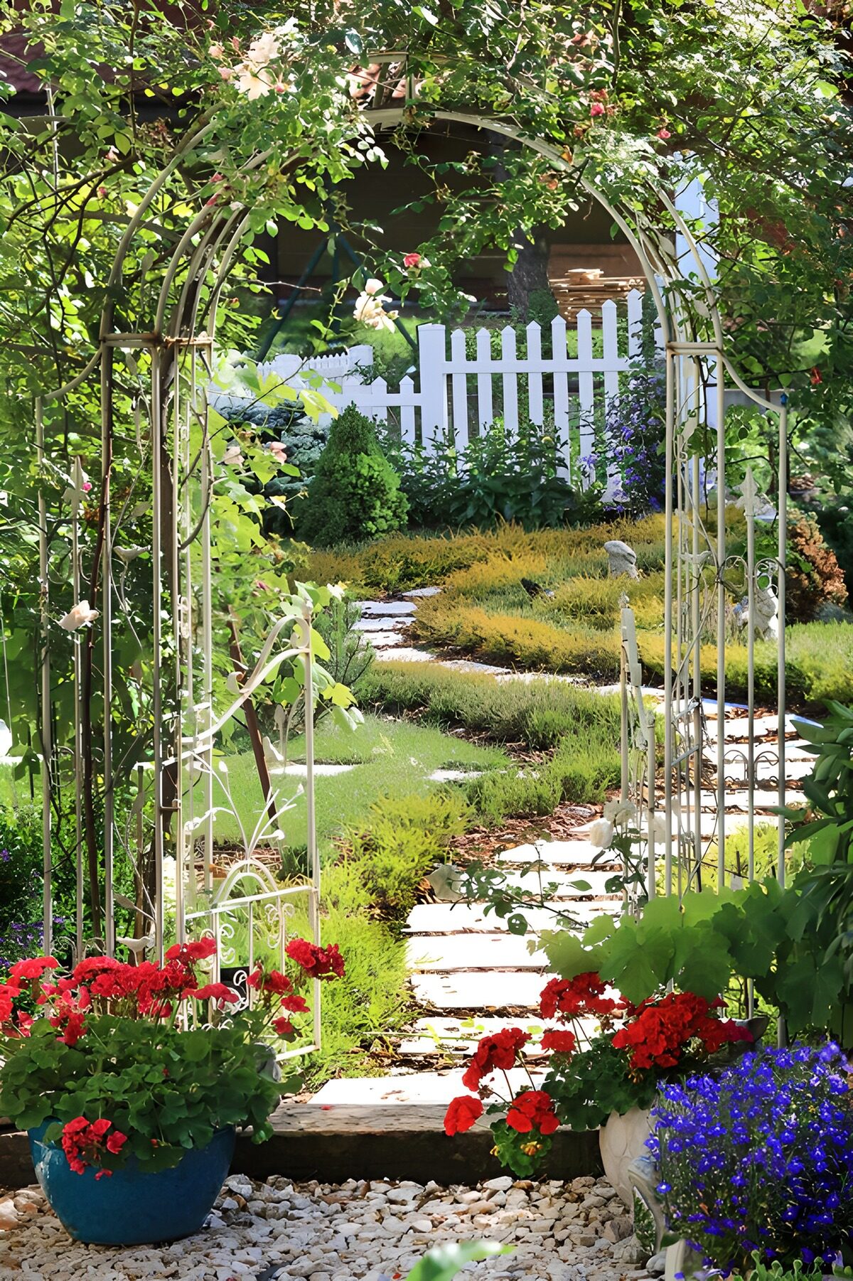 Schöne Gartenpforte im Sommer