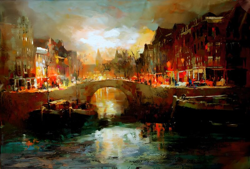 Amsterdams romantische Kanalen bei Nacht