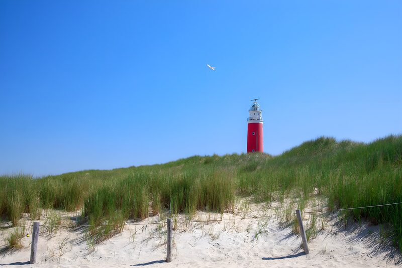 Leuchtturm im grünen Sanddünenparadies