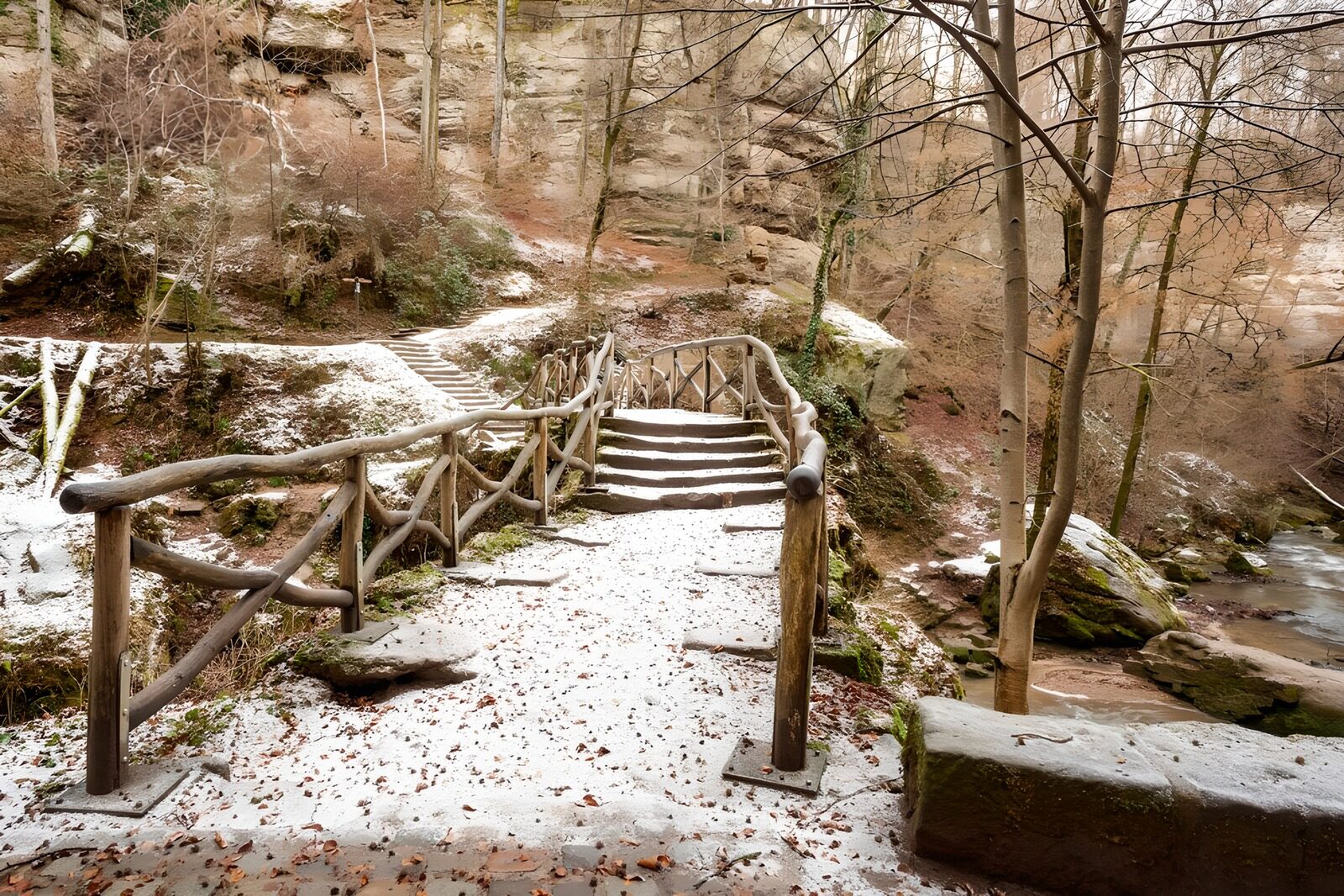 Winterlicher Holzweg im Wald