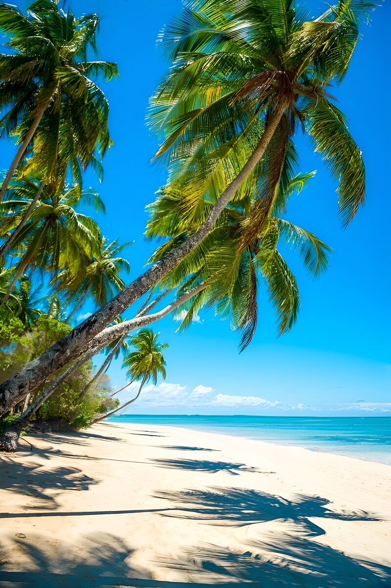 Traumstrand mit Palmen im Sonnenlicht