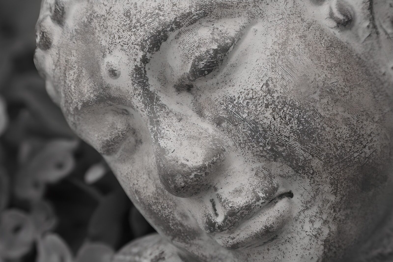Buddha-Kopf in Schwarzweiß