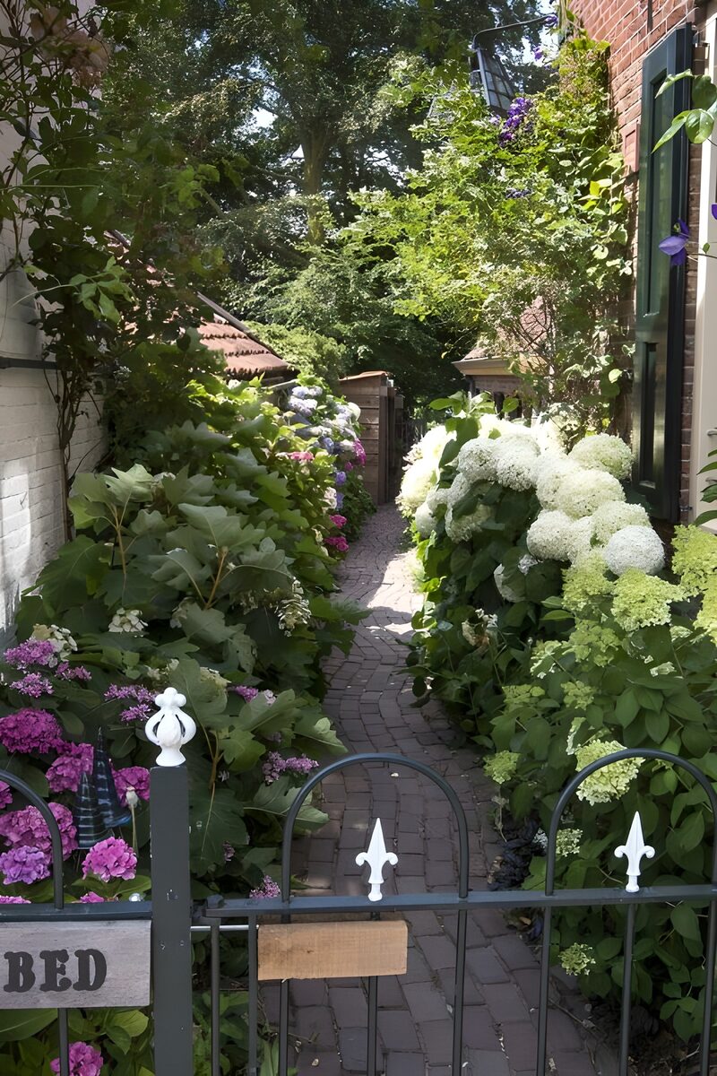 Blühender Gartenweg mit Tor