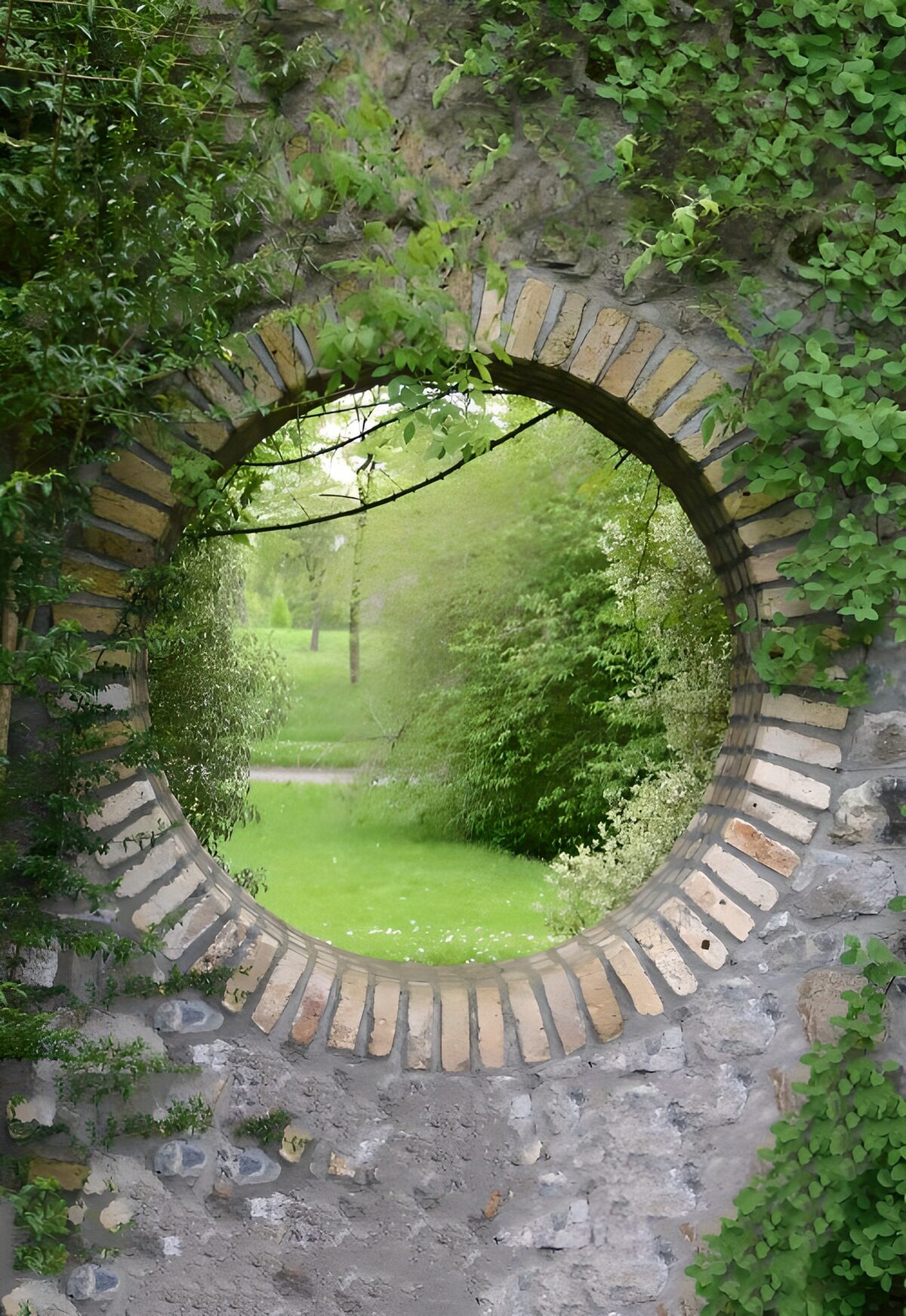 Rundbogenblick auf die grüne Wiese