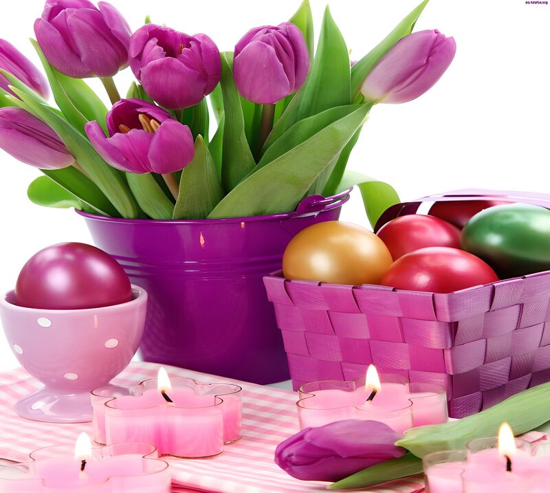 Frühlingsblüten und bunte Ostereier