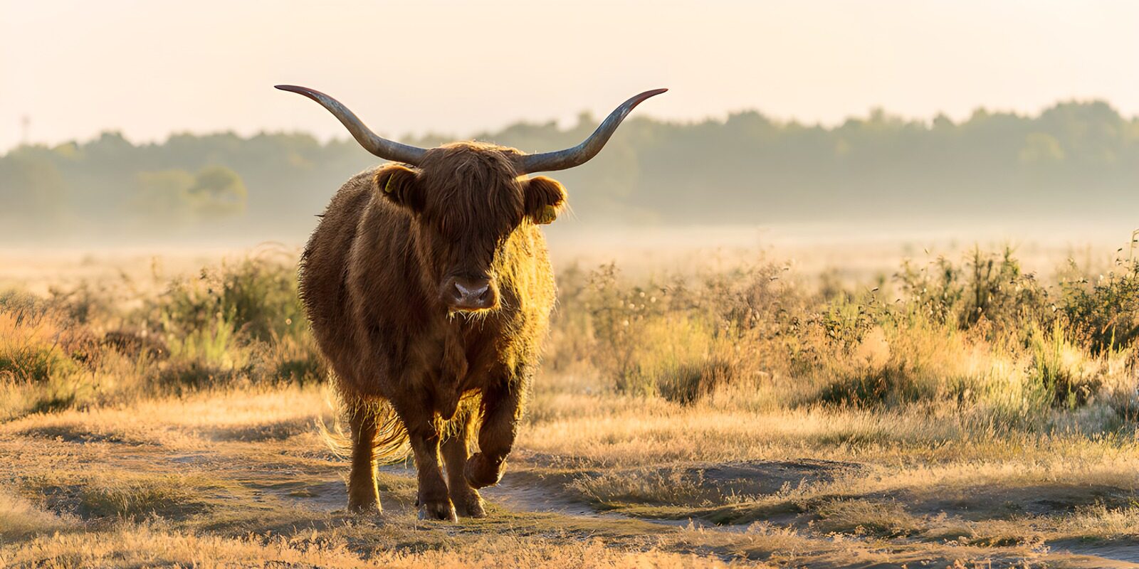 Highland-Rind in der Morgenlandschaft