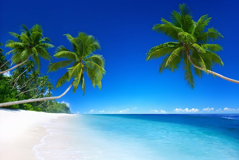 Traumstrand unter blauem Himmel