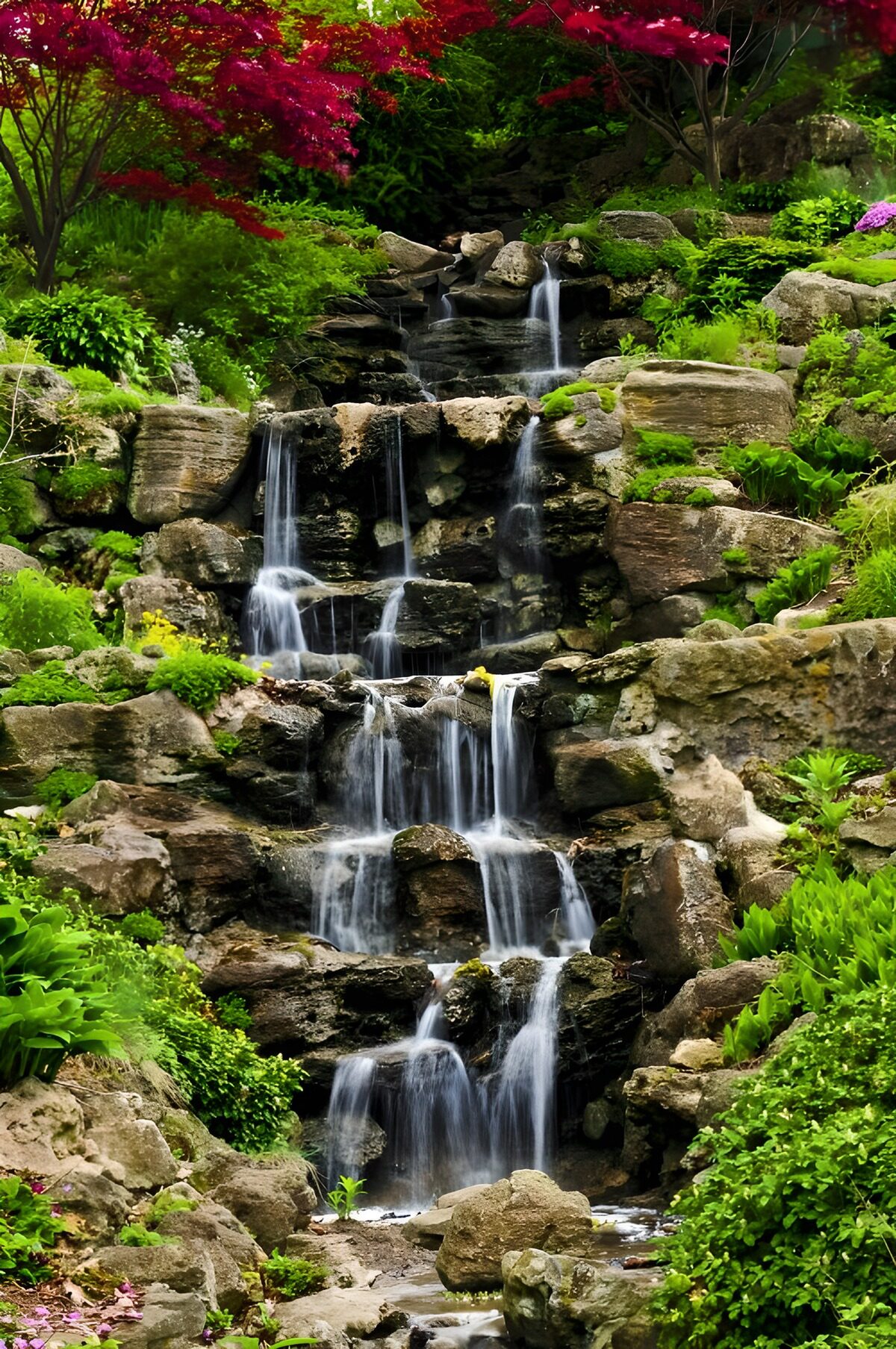 Wunderschöner Wasserfall im Garten