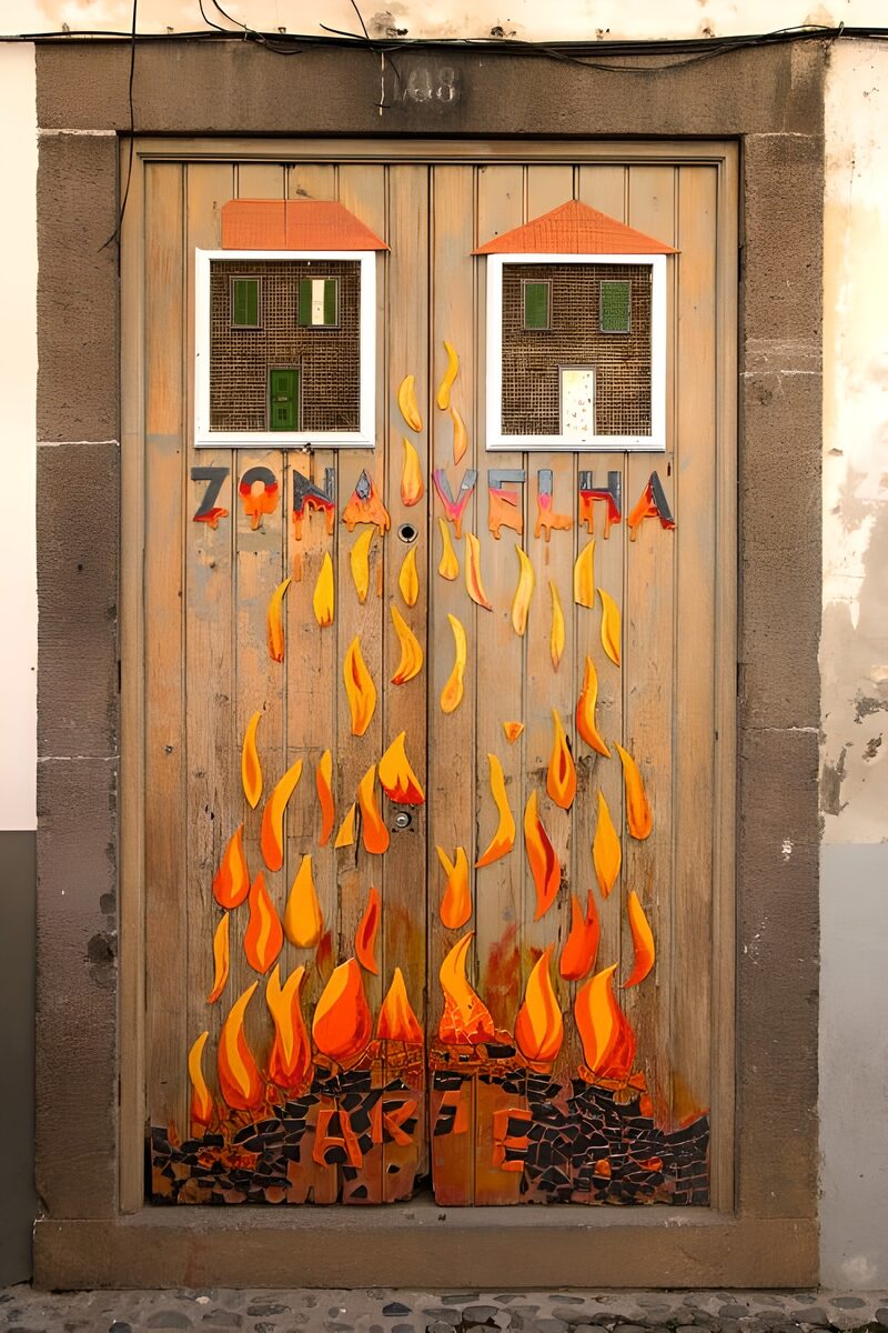 Bunte Tür der Zona Velha