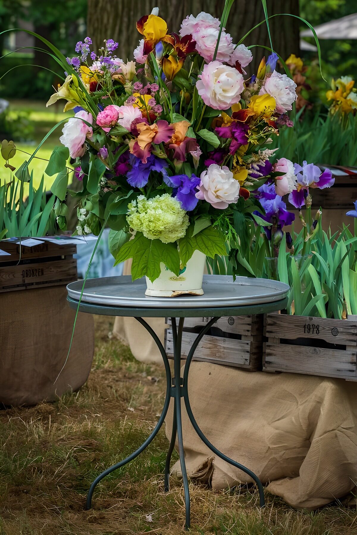Farbenfrohe Blumenarrangement im Garten