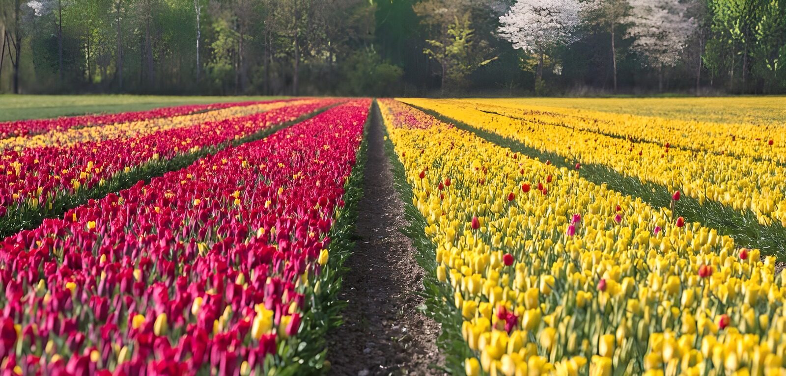 Bunte Tulpenfelder im Frühling