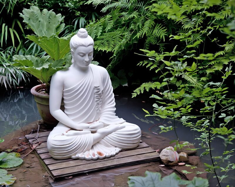 Friedliche Buddha-Statue im Garten
