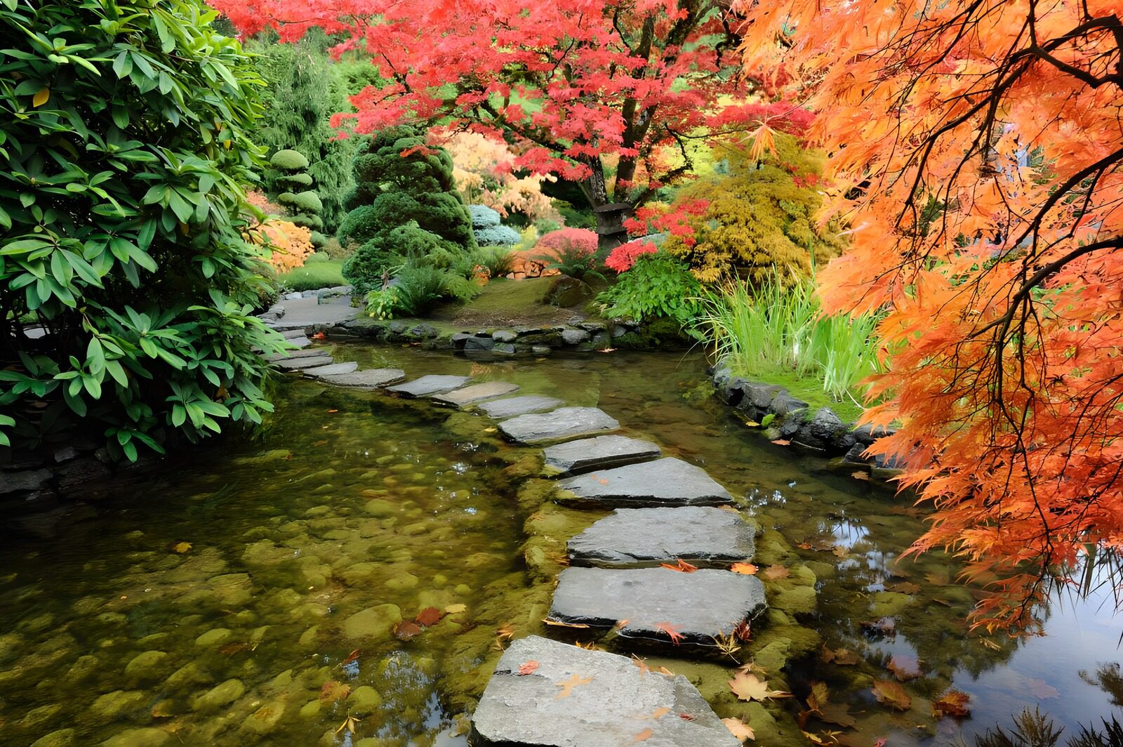 Zen-Garten mit herbstlichen Farben