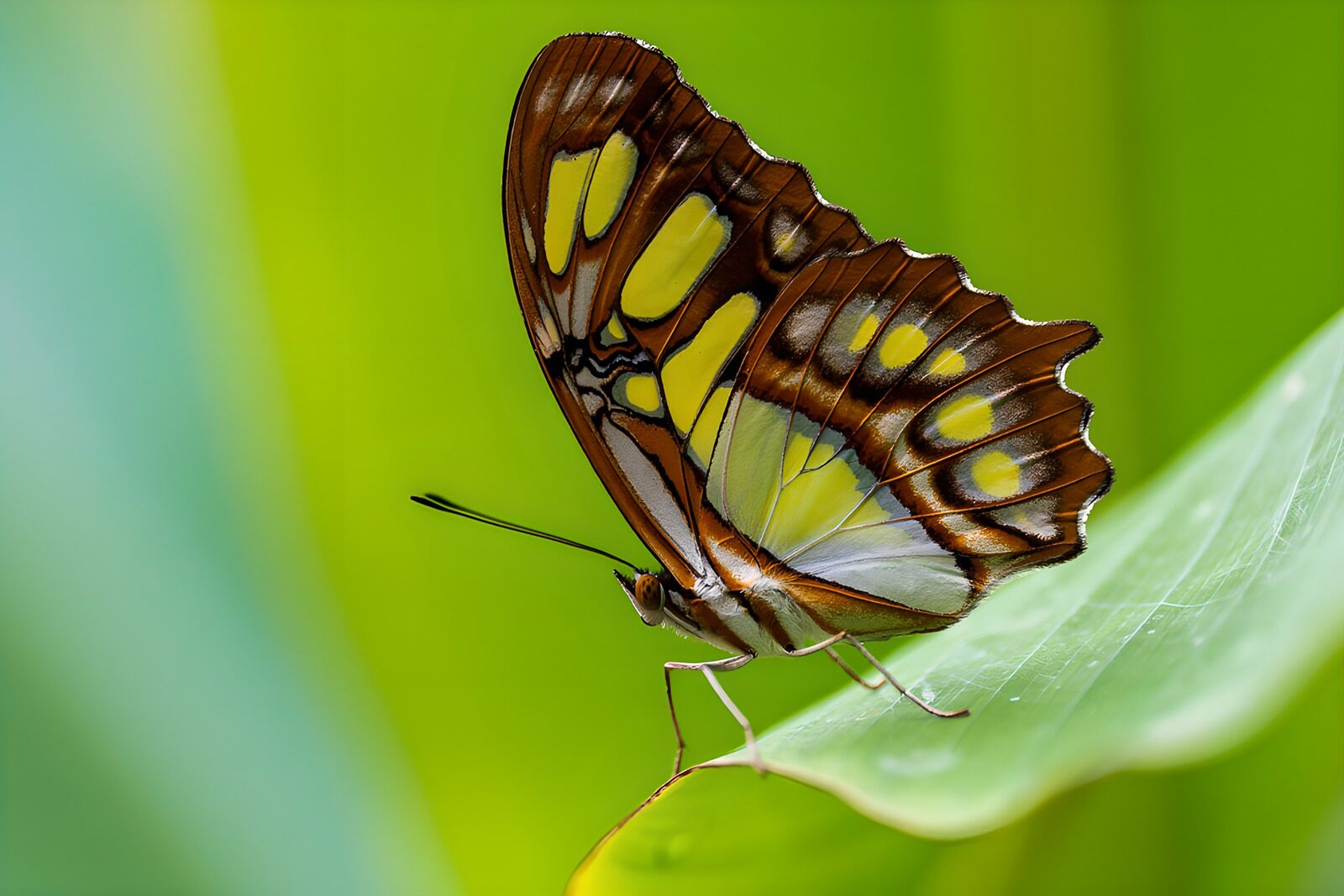 Bunter Schmetterling auf grünem Blatt