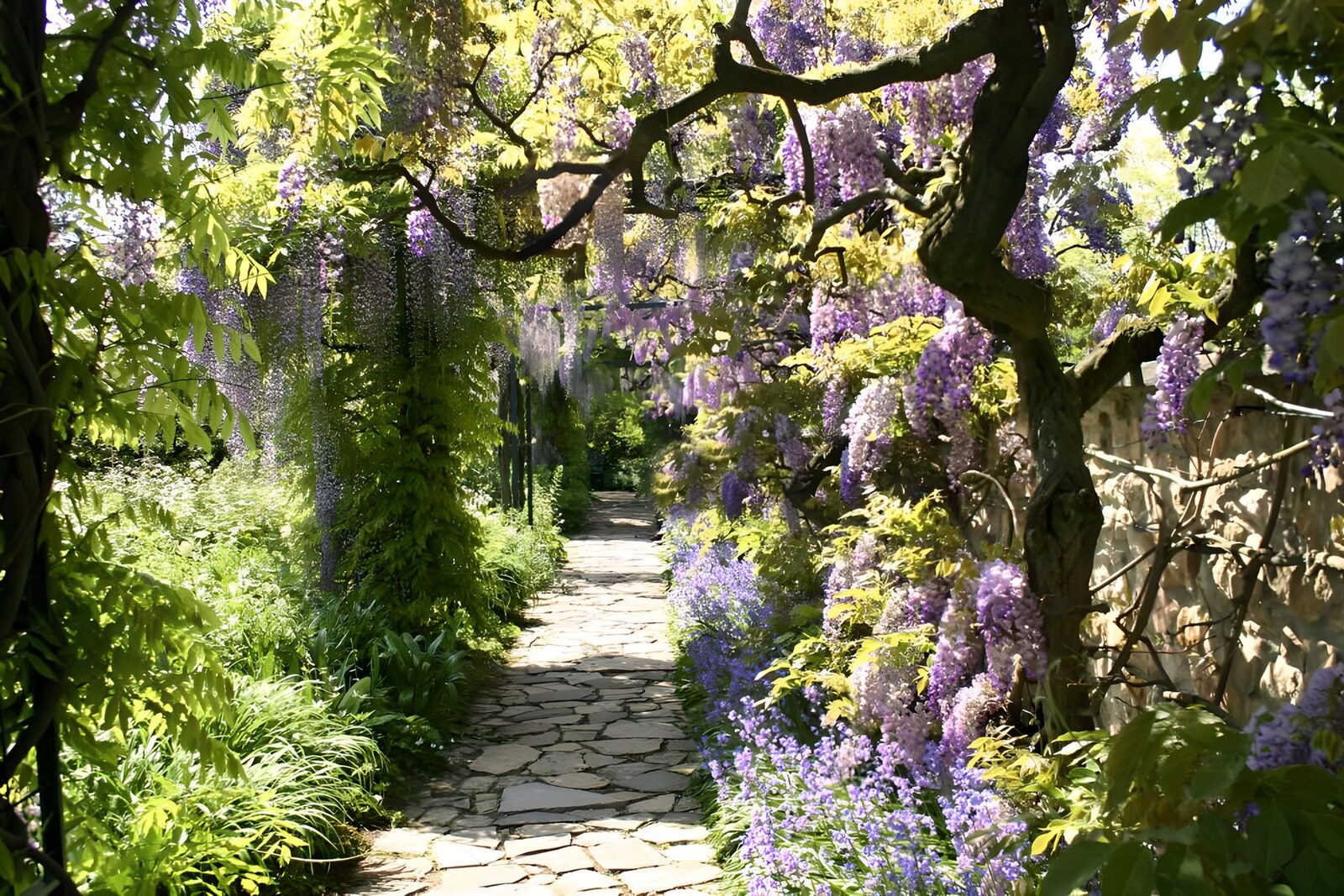 Wunderschöner Gartenweg mit Flieder