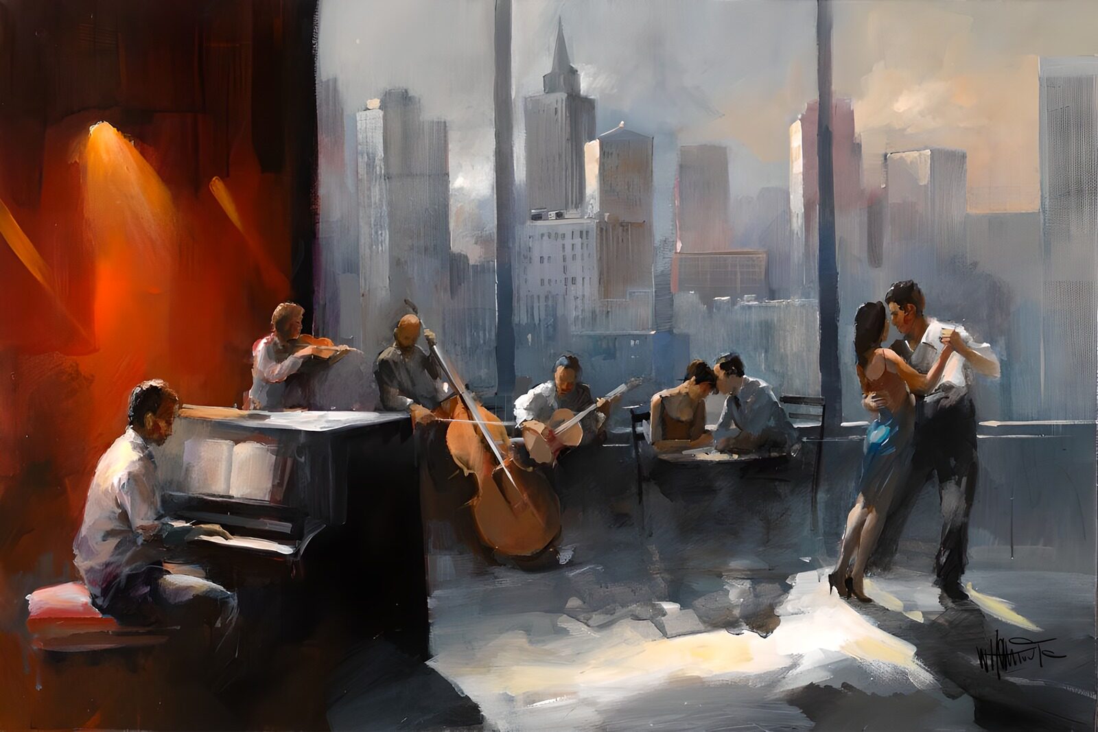 Musikalischer Tango über der Stadt