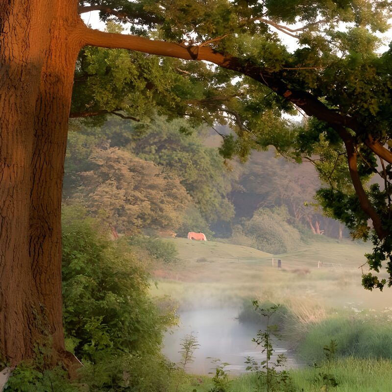 Ruhige Landschaft mit Pferd in der Ferne