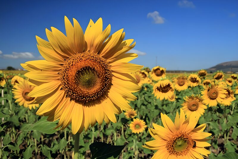 Strahlende Sonnenblumen im Feld