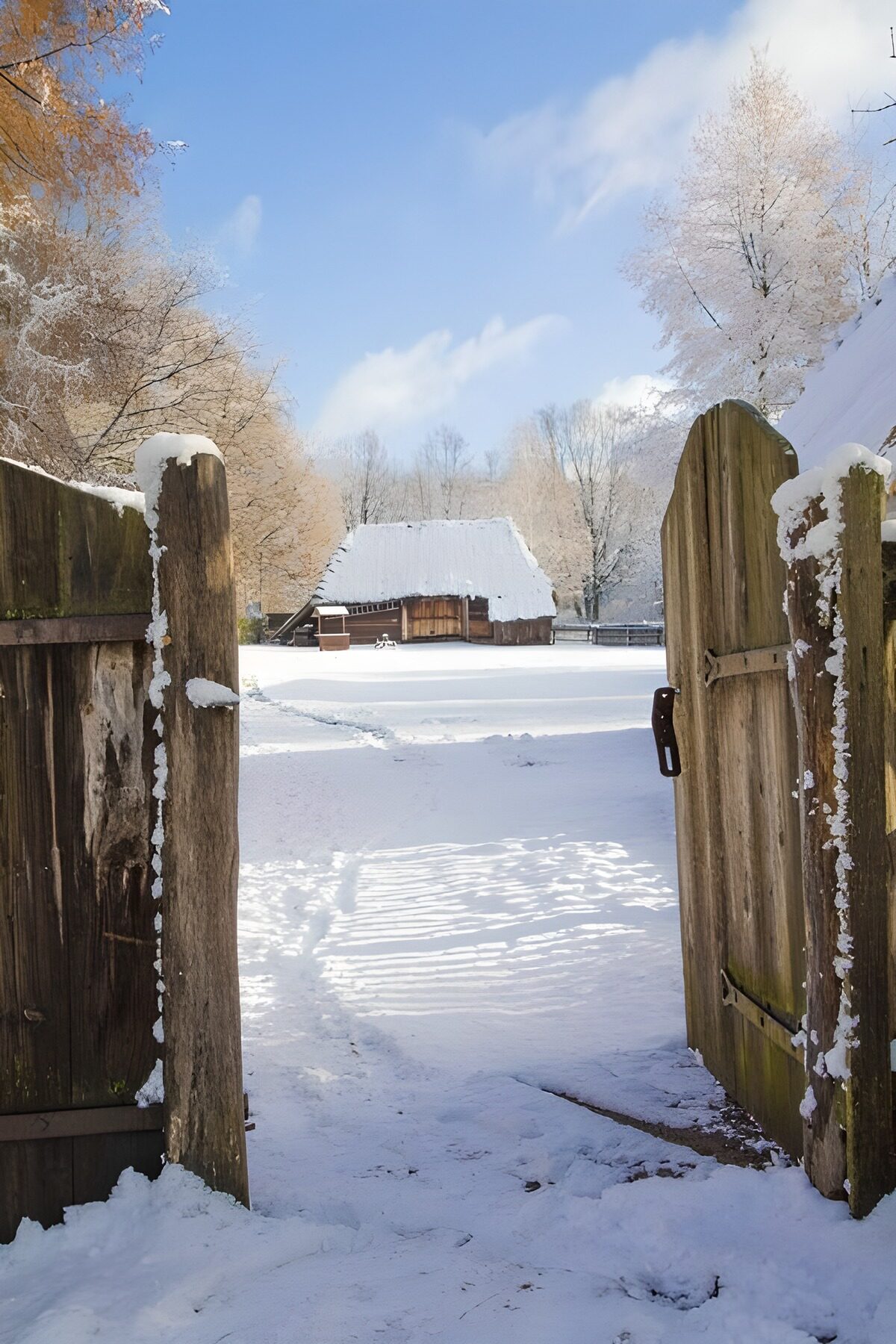 Winterliche Landschaft mit historischem Haus